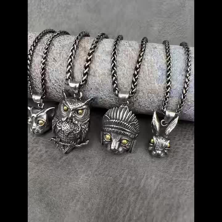 Men's Gothic Owl Skull Stainless Steel Pendant Chain